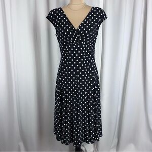 American Living Dress Sz 6 Fit & Flare Surplice Black White Polka Dot Classic